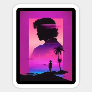 Vaporwave beach silhouette Sticker